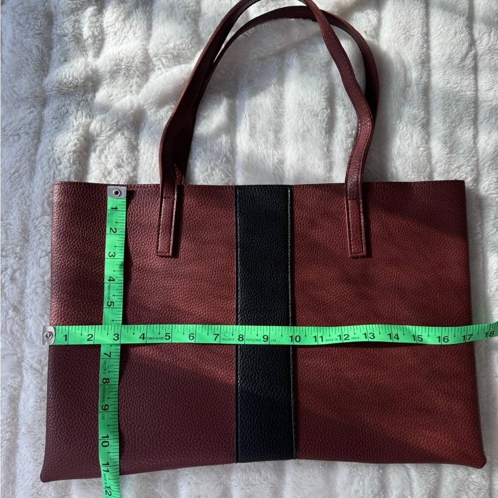 Vince Camuto Luck Tote Shoulder Bag Laptop Tablet Dark Cognac Brown w/ Black